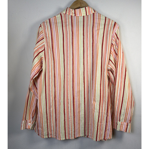 Coldwater Creek Women 2X Blouse retro button down red orange Stripe Cotton - Picture 7 of 12